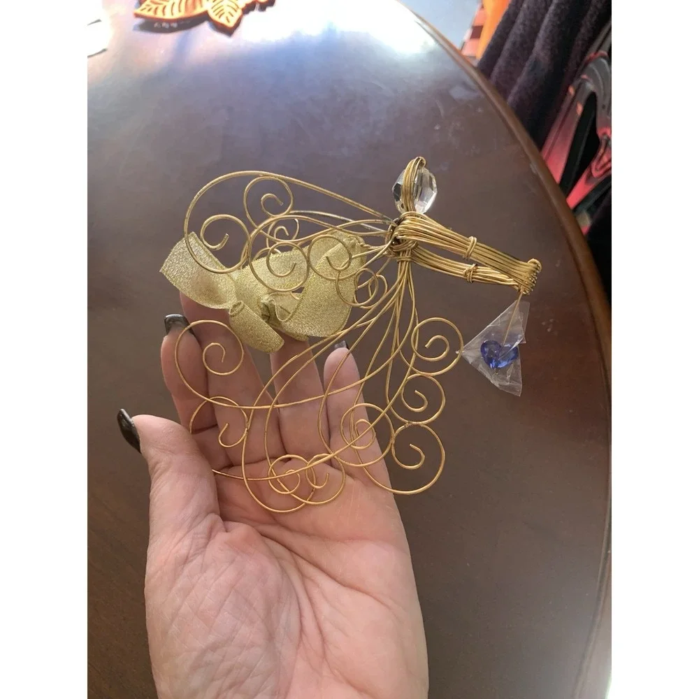 Vintage Golden Wired Angel‎ With Crystal Christmas Tree Ornament